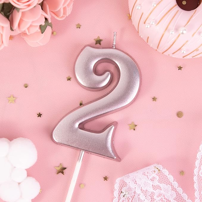 PHD CAKE 2.76 Inch Elegant Rose Gold 2 Number Birthday Candles, Rose Gold Number Candles, Cake Number Candles, Party Celebration