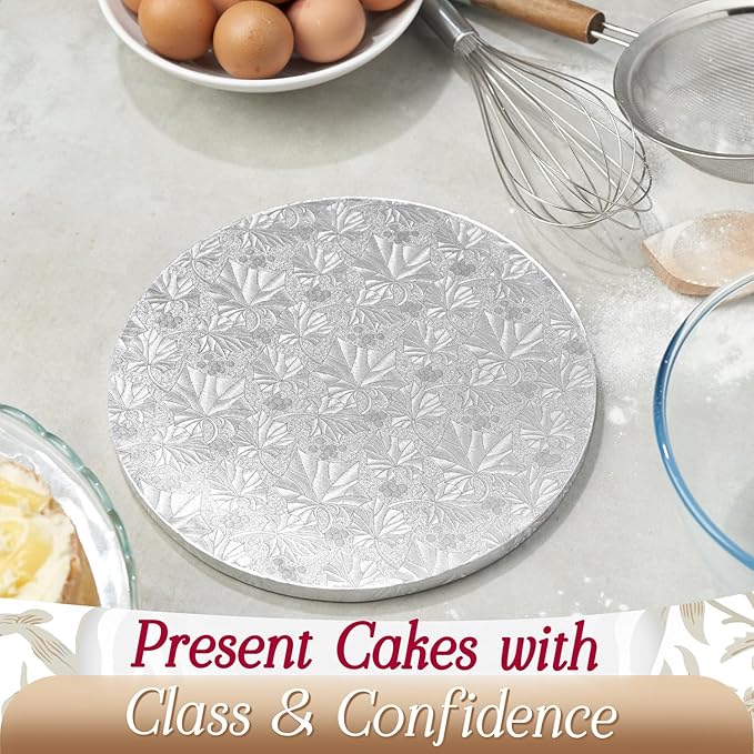 Cakebon Cake Boards - Sturdy 1/2 Inch Thick Drums - 8 Inch Professional Smooth Straight Edges Silver 1-Pack