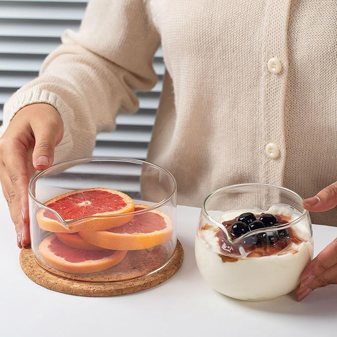 Transparent High Borosilicate Spout Drainage Bowl, Heat-Resistant Glass Bowl for Ice Powder Restaurant Baking Preparation,Sauce.