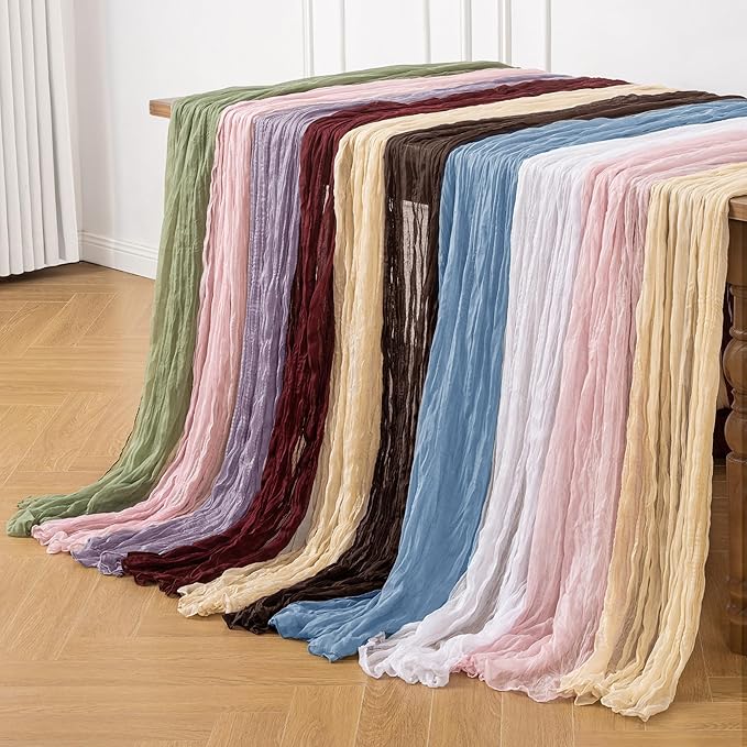 Leetaltree Taupe Cheesecloth Table Runner, 35x120 Inch Boho Rustic Cheese Cloth Runner, Decorative Runner for Bridal Baby Shower or Wedding Table Decorations