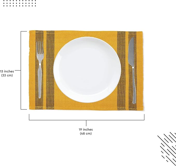 Encasa XO Dining Placemat Set of 6 | Solid Ladder Yellow Color | Fine Ribbed Cotton Table mat | Size 18x13 in |for Dining Table Fall Decoration, Holiday & Christmas Festivals - Machine Washable