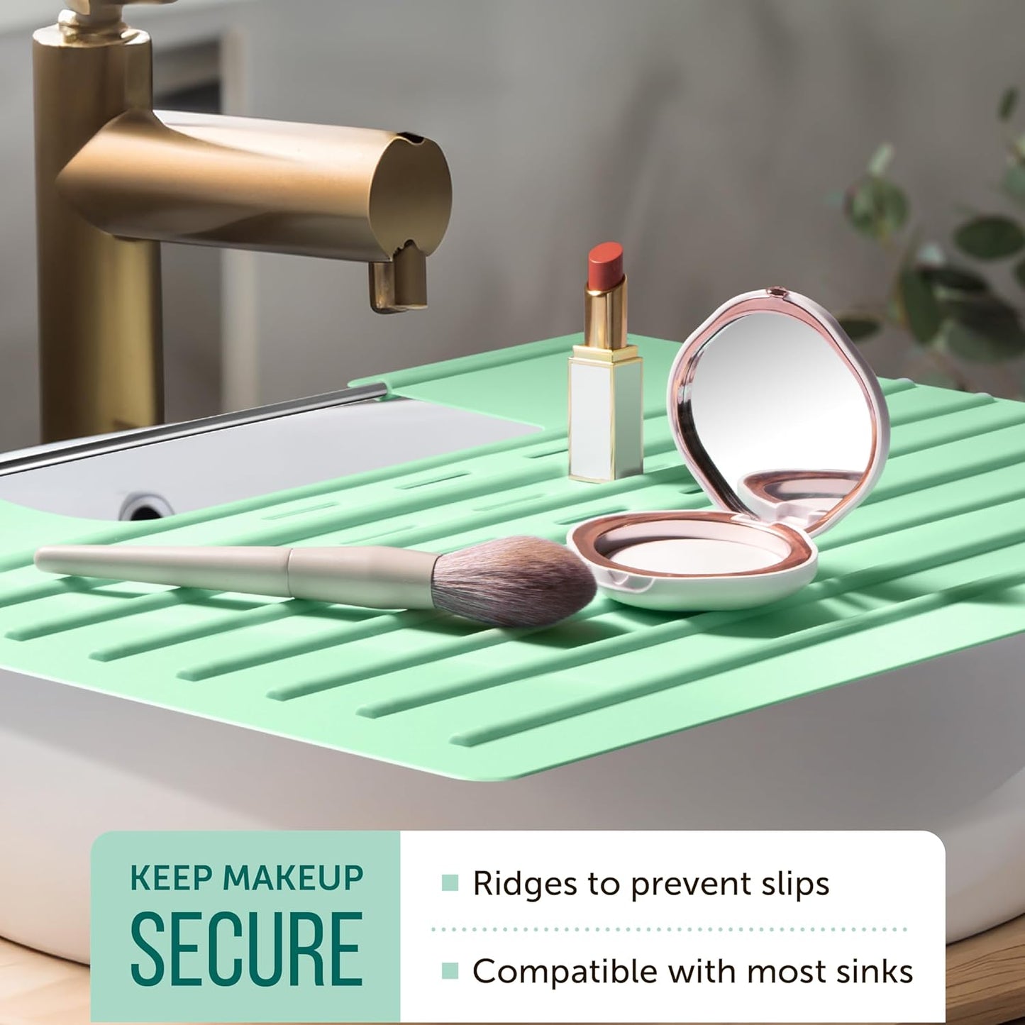 Maplefield Silicone Over-the-Sink Makeup Mat - Mint 22 x 2 x 2 In - Heat-Resistant up to 400°F - Foldable Sink Cover for Counter Space - Travel-Friendly Vanity Topper