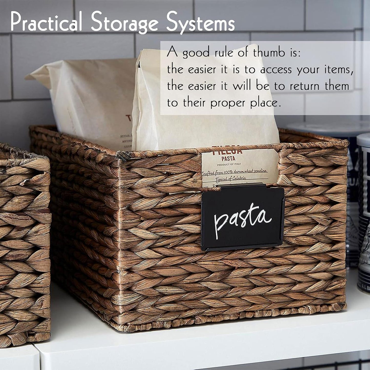 8 Pack Metal Pantry Baskets Labels Clip On for Storage Bins with 2 White Chalk Markers, Organization and Storage Baskets Labels Clips, Kitchen Bins Tag Chalkboard Labels for Baskets