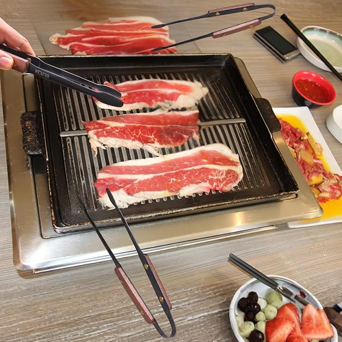 Exquisite Lightweight Cooking Tongs - 304 Stainless Steel & Walnut Wood, Comfortable Grip, Non-Slip Design, High Heat Resistant - Ideal for Light and small food, Kitchen Plating, Korean BBQ, 9-Inch