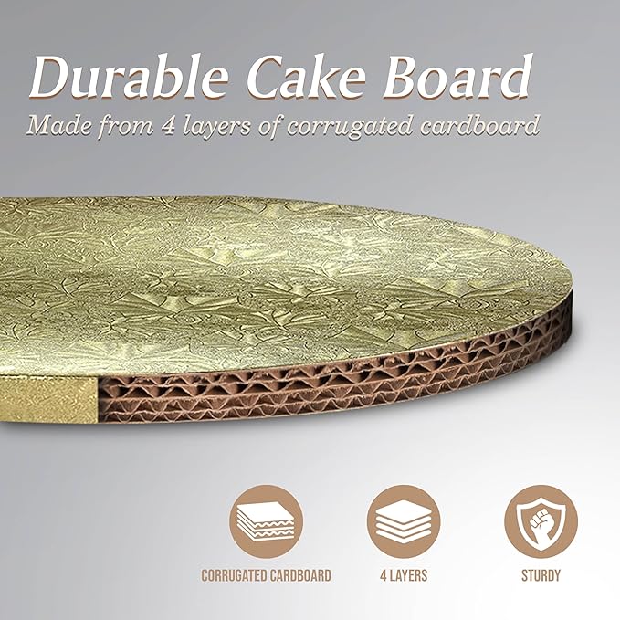 Cakebon Cake Boards - Sturdy 1/2 Inch Thick Drums - 10 Inch Professional Smooth Straight Edges Gold 1-Pack
