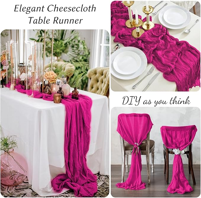 12 Pack Hot Pink Table Runners 10FT Cheesecloth Table Runner 21 x 120 inch Boho Gauze Cheese Cloth Table Runner Rustic Sheer Table Runners for Party Wedding Bridal Baby Shower Birthday Table Decor