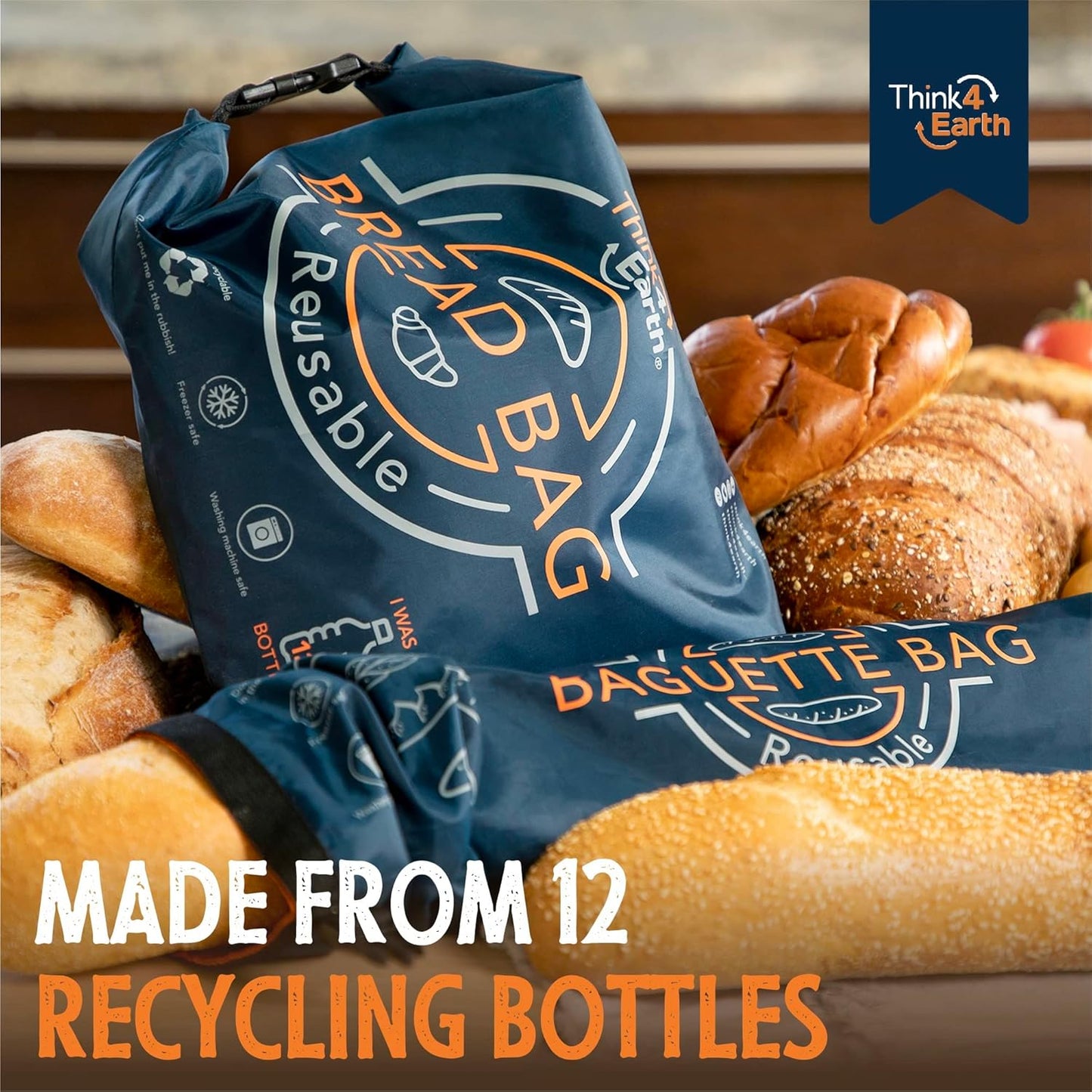 THINK4EARTH® - Large Bread and Baguette Bags (Dark Blue, Bread & Baguette Set)