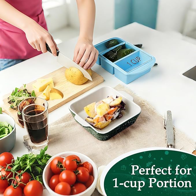 NUTRIUPS 13oz 5.9x5.9in Square Ceramic Baking Dish Set, 2-Pack Small Oven-Safe Baking Pan for Lasagna, Casserole - Bakeware for Baking & Serving (Green)