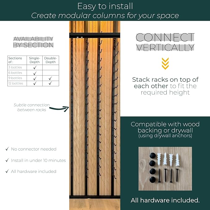 Y-Furniture The Rack Co. Wall Series - Wall Mounted Wine Rack, Wine Storage (Satin Black Finish) (Steel, 12 Bottles)