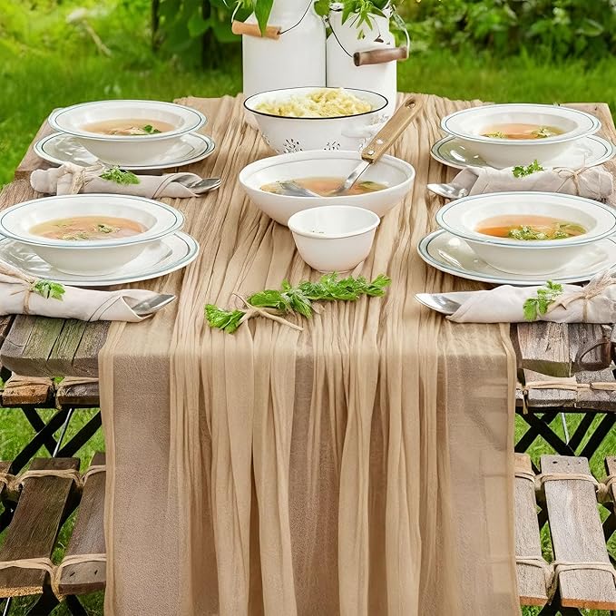 Cheesecloth Table Runner Champagne, Boho Rustic Cheesecloth Gauze, 35x120 Inches Champagne Cheese Cloth Runner for Weddings, Thanksgiving, and Party Decor, 1 Pack