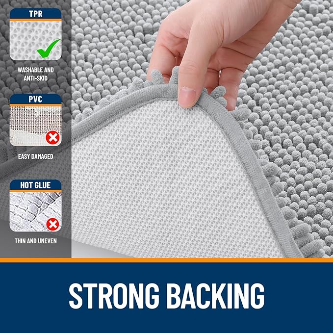 OLANLY Bathroom Rugs 70x24, Extra Soft Absorbent Chenille Bath Rugs, Rubber Backing Quick Dry, Machine Washable Bath Mats for Bathroom Floor, Tub and Shower, Home Decor Accessories, Light Grey