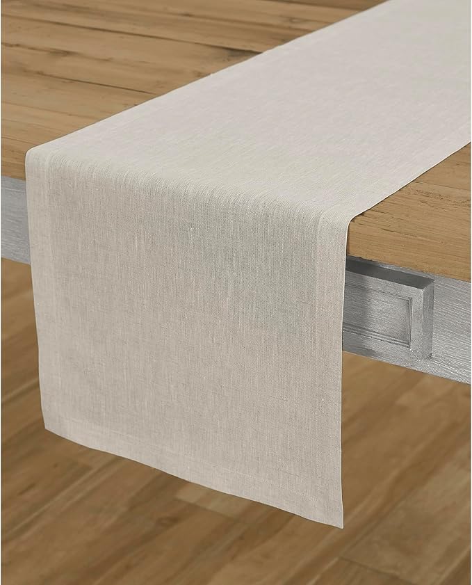 Solino Home Linen Table Runner 60 Inches - 100% Pure Linen Light Natural Table Runner 14 x 60 Inch Ideal for Dresser and Coffee Tables - Holiday - Athena