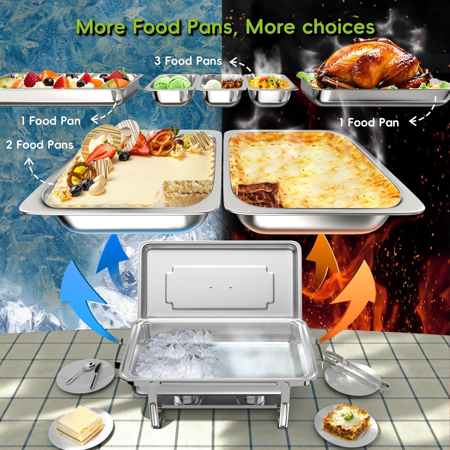 sifer 9Qt 4Pack [Multi-Size] Chafing Dish for Buffet | 80% Faster Screwless Assembly & Stackable Design for Wedding/Home/Christmas Buffets
