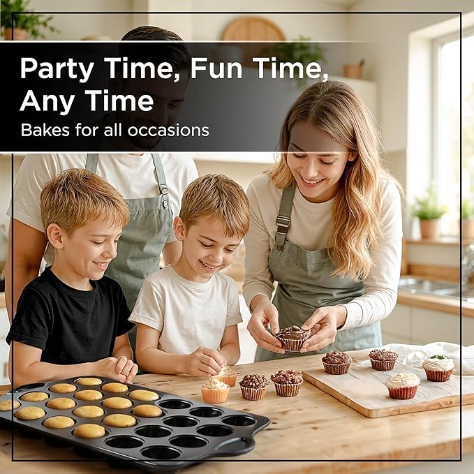 Wrenbury Mini Muffin Pan Non Toxic - Non Stick 24 Cup Small Cupcake Tray for Baking Joyful Bites - Dishwasher Friendly - Health Conscious Baking - 1.8" Cup