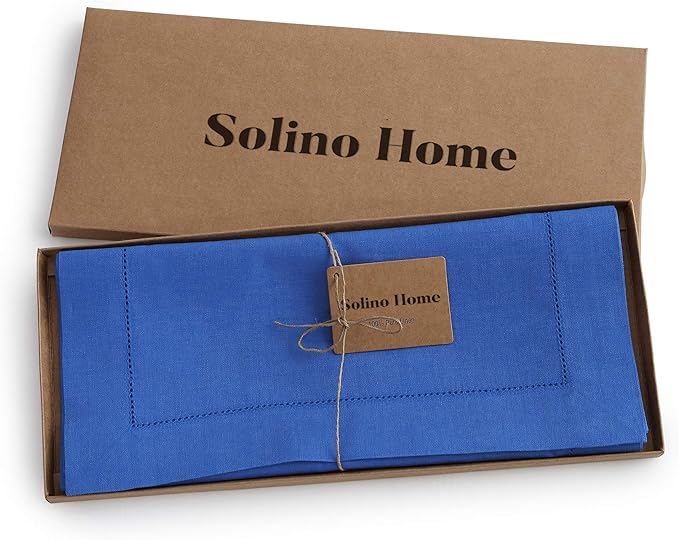 Solino Home Linen Royal Blue Table Runner 72 Inches Long - 100% Pure Linen Hemstitch Table Runner 14 x 72 Inch for Dresser, Dining, Christmas, New Year - Classic Hemstitch