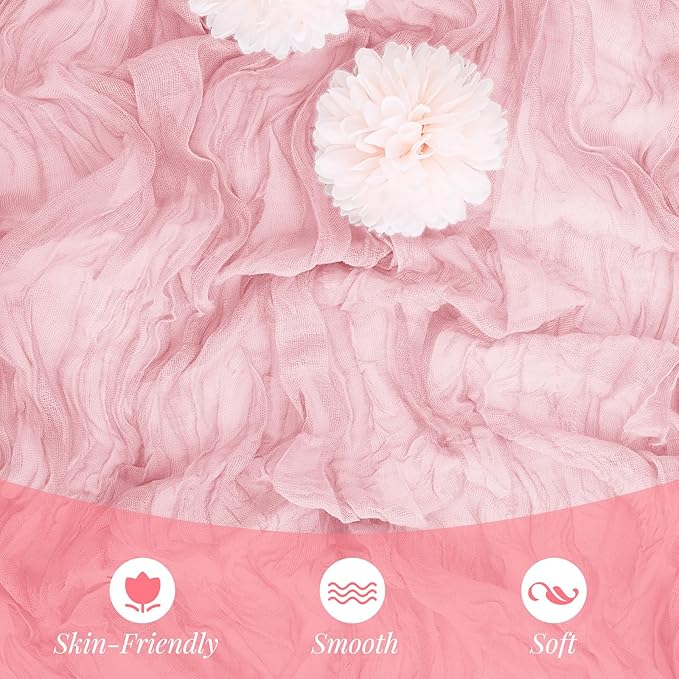 Aktor 6 Pack Pink Cheesecloth Table Runner 10Ft Gauze Table Runner Boho Semi Sheer Cheese Cloth Fabric Runners for Wedding Birthday Baby Shower Party Table Decoration（Pink）