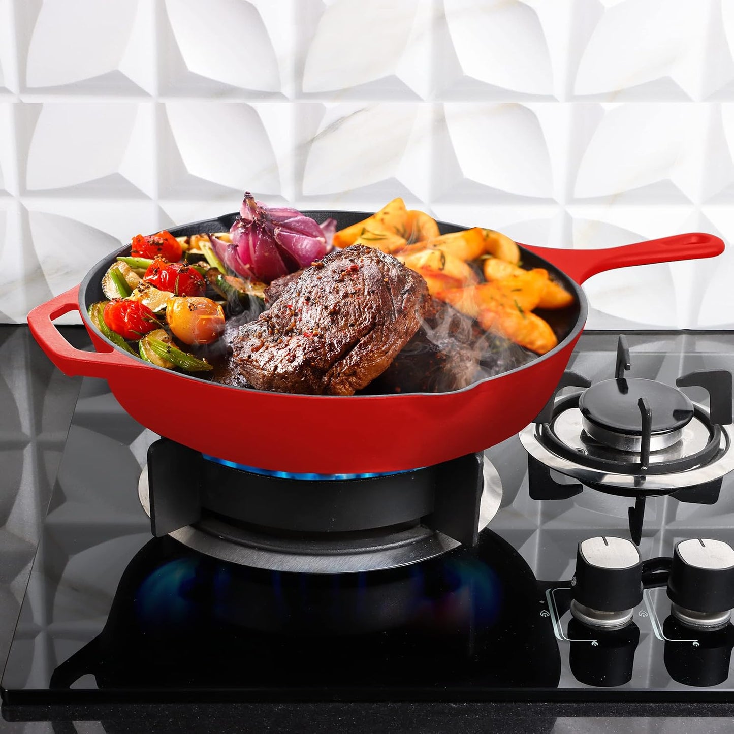 Utopia Kitchen Cast Iron Frying Pan 6.5 Inch, Cast Iron Chefs Pan, Pre Seasoned Skillet, Safe Grill Cookware for Indoor & Outdoor Use, Red
