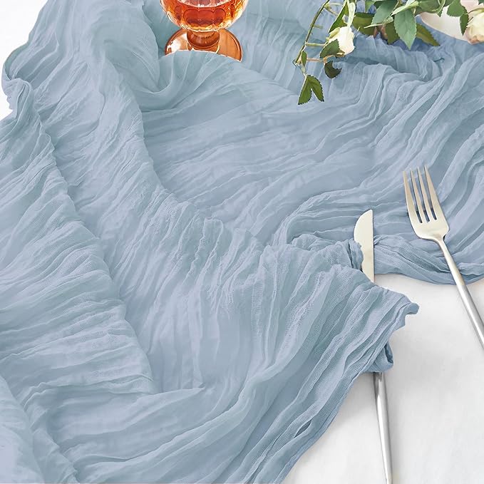 IVAPUPU 2 Pcs Cheesecloth Table Runner - 10ft Dusty Blue Boho Gauze Cheese Cloth Table Runners for Baby Shower Decoration Wedding Party Summer Garden Farmhouse