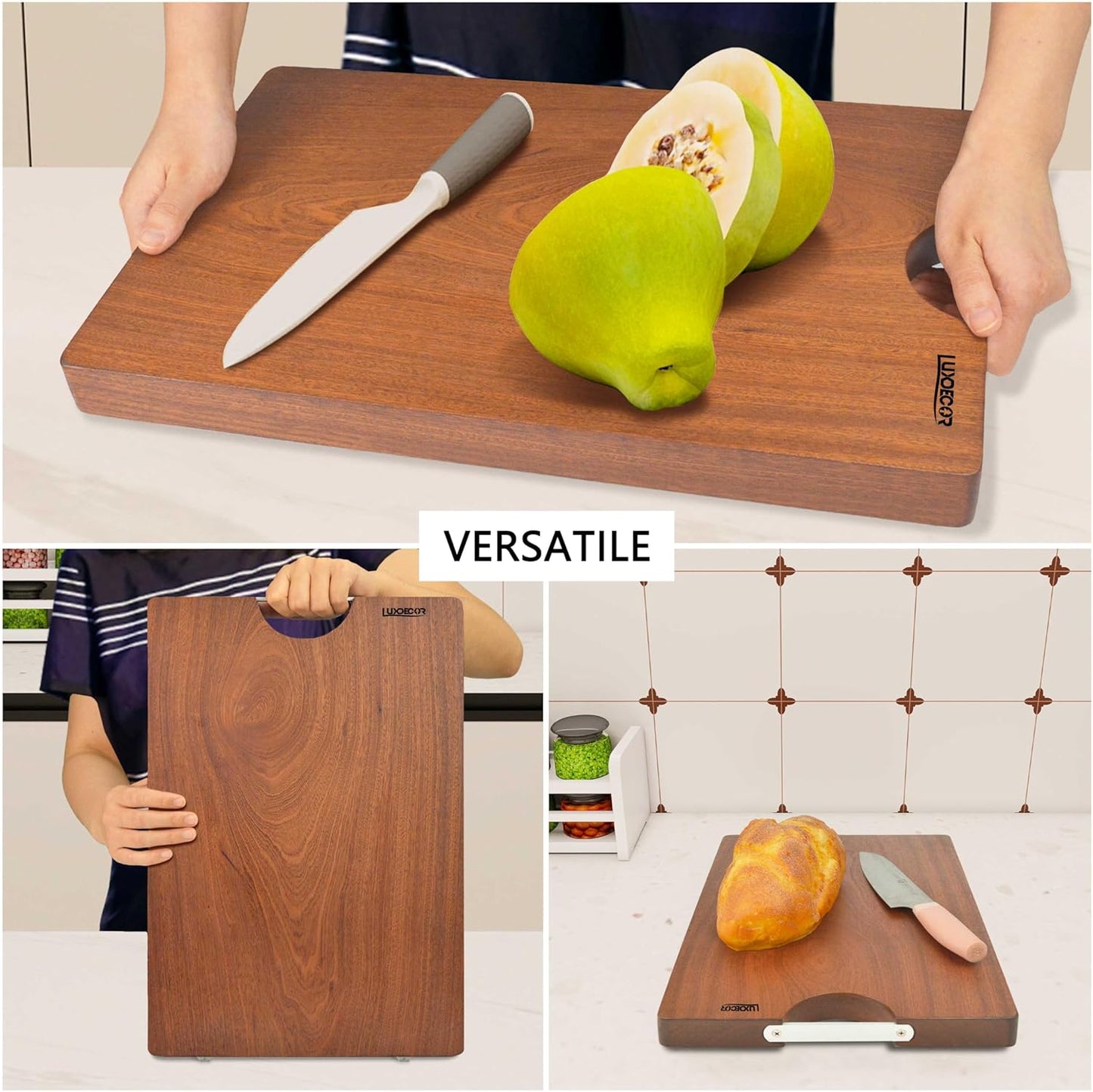 Real Solid Wood Cutting Board- Single Piece Wooden Cutting Board No Splicing&Glue, Sapele Wood Cutting Boards Of 15 * 11 * 1 in Heavy Duty