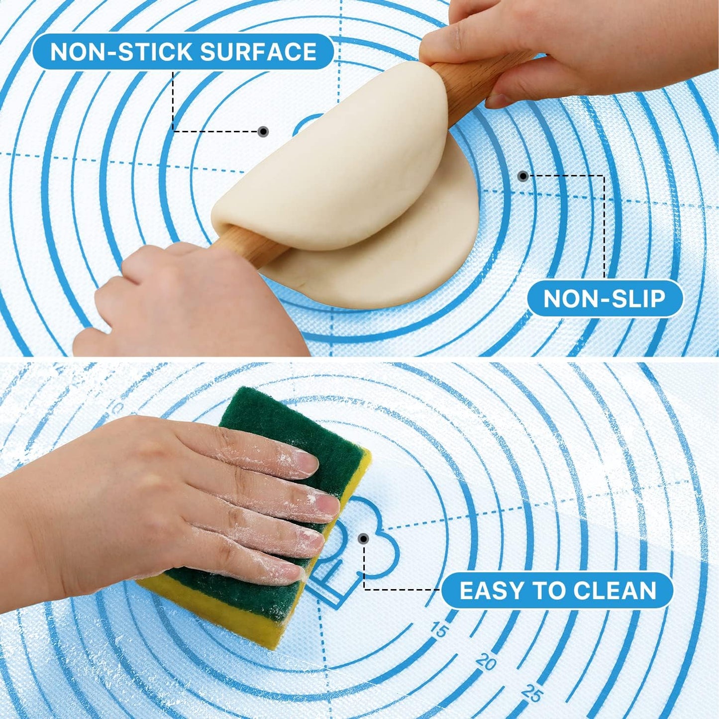 Silicone Baking Pastry Mat,36" x 24" Large Non Stick Sheet Mat with Measurement, Non-slip Food Grade Dough Rolling Mat for Making Cookies,Macarons,Bread