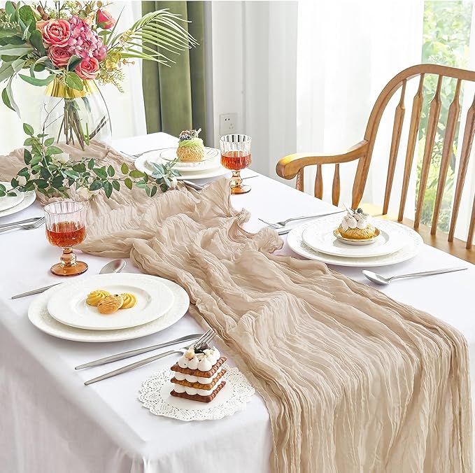 IVAPUPU 1 Pcs Cheesecloth Table Runner - 10ft Nude Boho Gauze Cheese Cloth Table Runners for Baby Shower Decoration Wedding Party Summer Garden Farmhouse