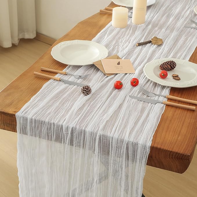 Leetaltree 1 Pack Ivory Cheesecloth Table Runner, 35x120 Inch Boho Rustic Cheese Cloth Table Runner, Decorative Table Runners for Bridal Baby Shower Decorations or Wedding Table Decorations
