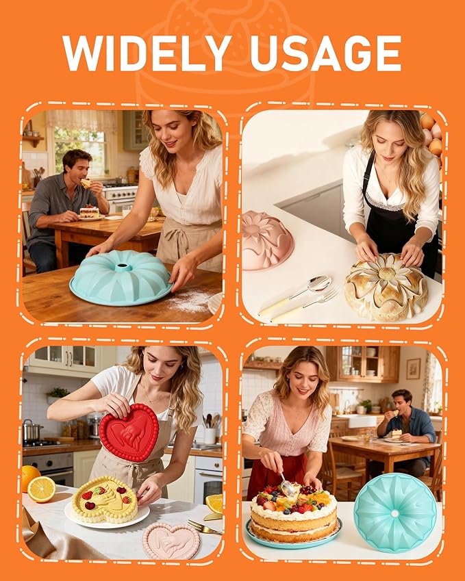 3 Pack Silicone Cake Molds Nonstick, Christmas Silicone Bundt Cake Pan, Baking Pan for Cake,Brownie Bread Jello and Pies, Tarts