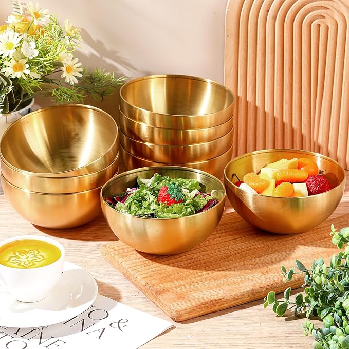 Nuogo 10 Pcs Stainless Steel Mixing Bowls Christmas Decorative Esthetician Bowls for Christmas First Holy Communion Wedding Baking Prepping Serving Facial Salad Fruit Candy(5.9 Inch,Gold)