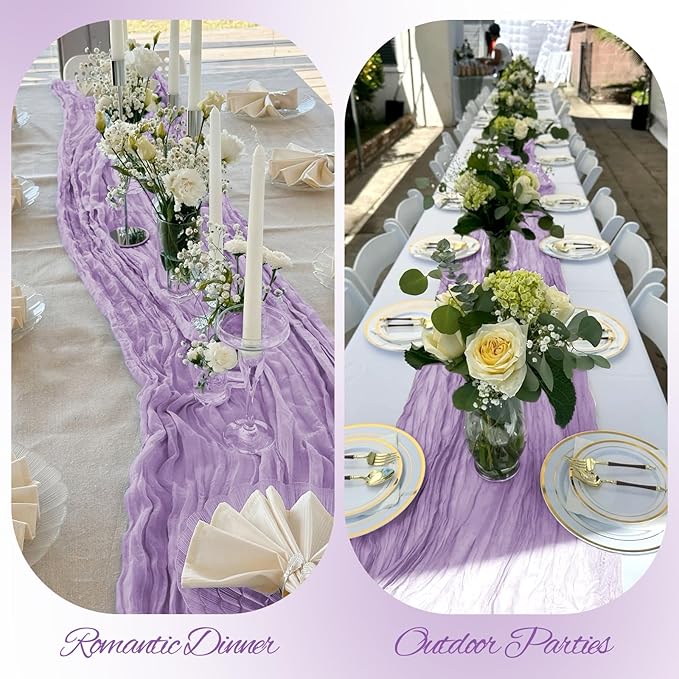 20 Pack Cheesecloth Table Runner Light Purple, Rustic Boho Gauze Fabric Table Runner Romantic Table Runner For Wedding, Festival, Birthday, Anniversary, Dinner and Outdoor Events (17.7 x 108 inch)