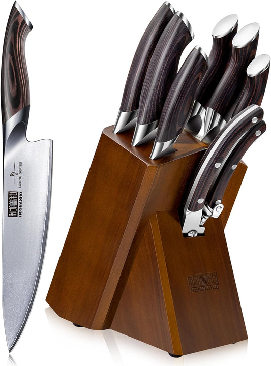 8-Piece Kitchen Knife Set, Japanese High Carbon Super Steel Knife Set with Block, Professional Ultra Sharp Chef Knife Set with Scissors