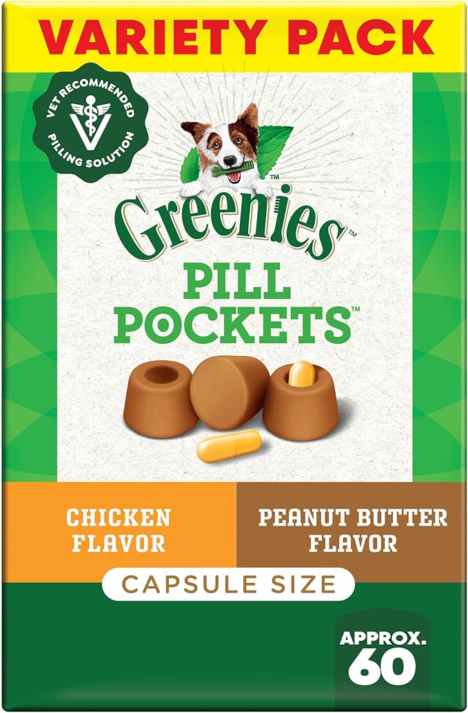 Greenies Pill Pockets for Dogs Large Size, Soft Dog Treats, 15.8 oz. Pouch Variety Pack, Two Flavors (60 Treats)