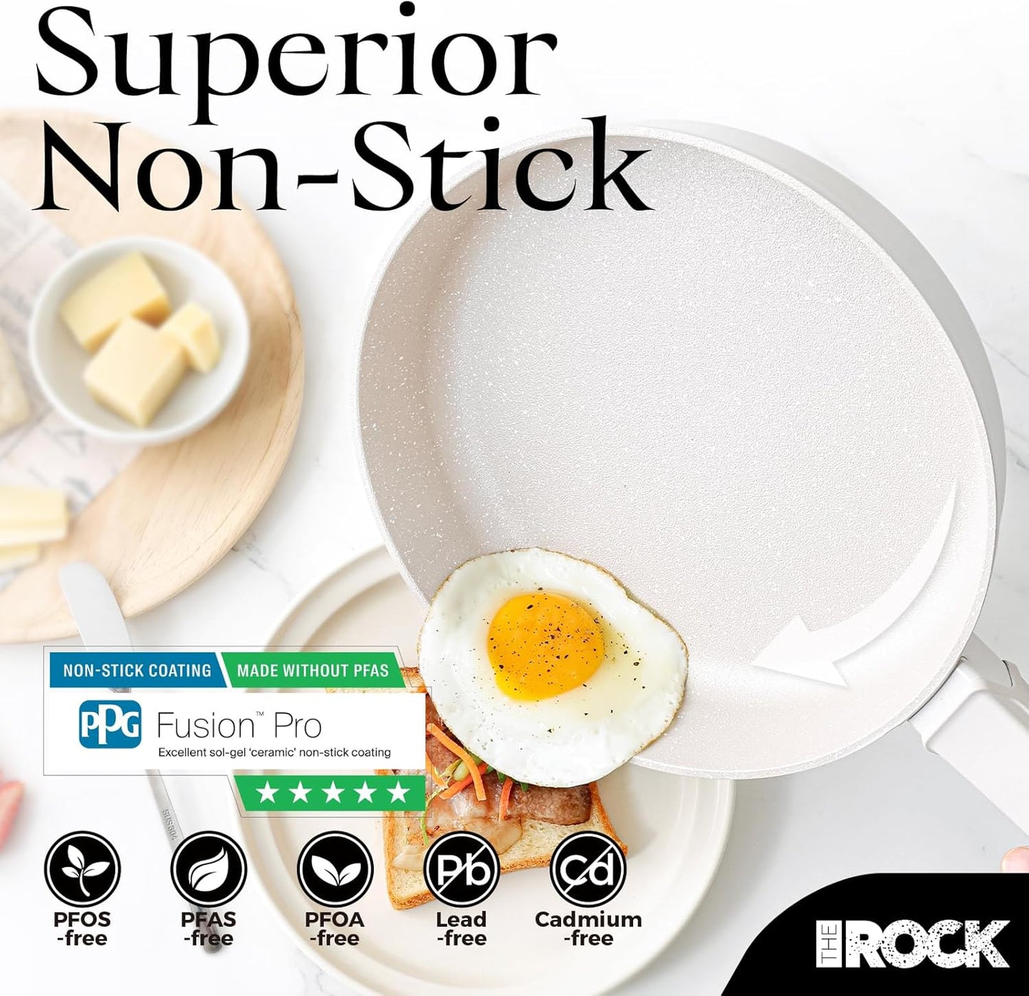 THE ROCK SOHO 9.5-Inch Ceramic Non Stick Frying Pan – Nothing Sticks, Never Warps, Lasts Longer, Non Toxic Skillet with Heat-Resistant Handle, PTFE PFOA & PFAS Free, Oven & Dishwasher Safe, Cream
