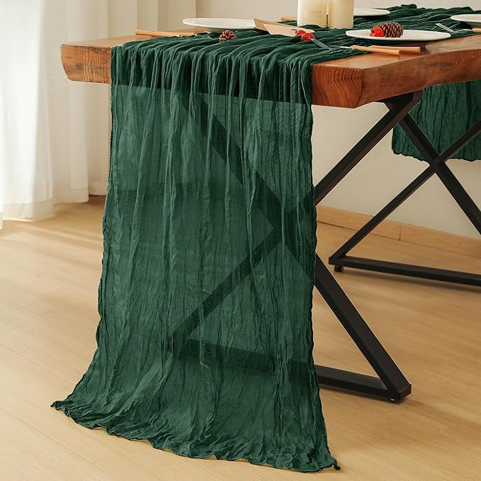 Leetaltree 6 Pack Emerald Green Christmas Table Runner, 35x120 Inch Boho Rustic Cheese Cloth Table Runner, Decorative Table Runners for Bridal Baby Shower Decorations or Wedding Table Decorations