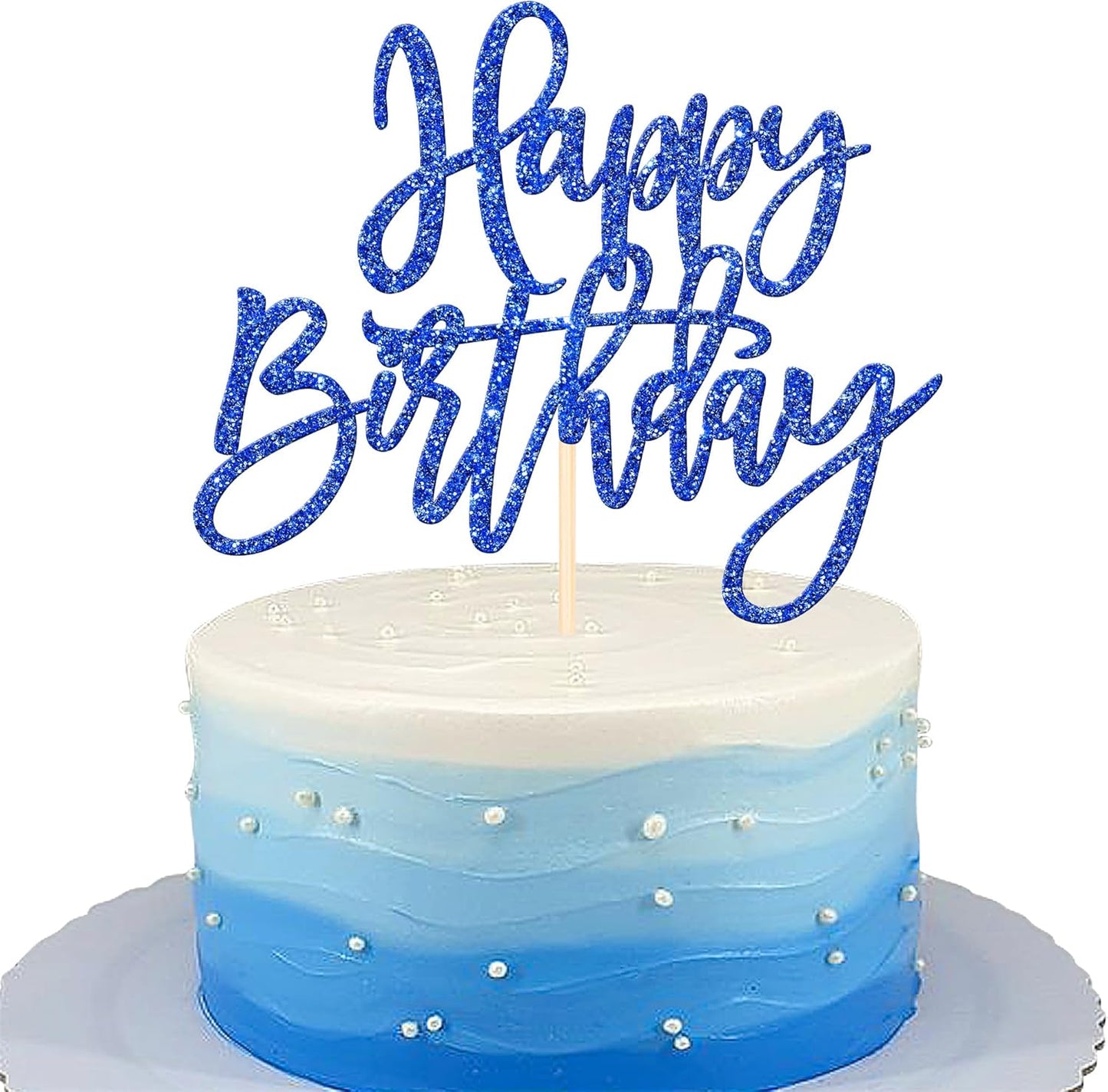 ZHUOWEISM 1 PCS Glitter Happy Birthday Cake Topper for Celebrating Anniversary Theme Party Cake Decorations Supplies Dark Blue