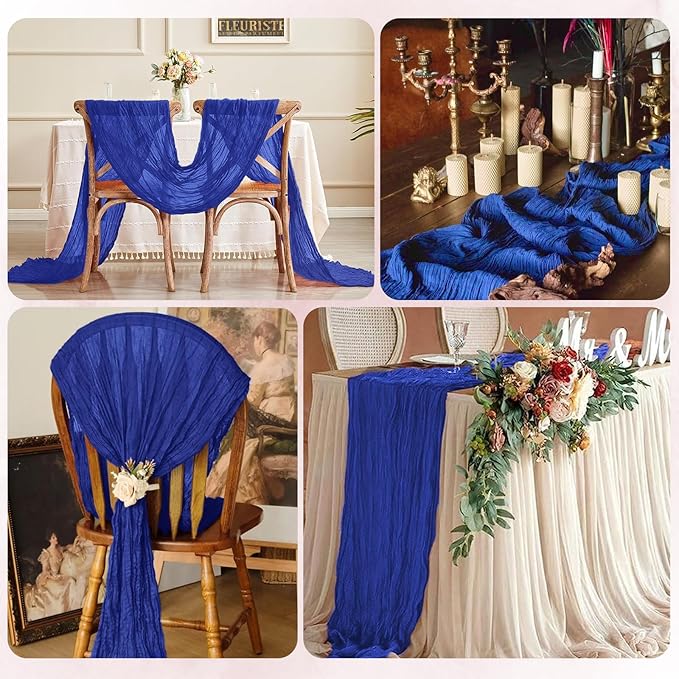 6 Pack Royal Blue Cheesecloth Table Runner 17x108 Inch Semi Sheer Boho Gauze Cheese Cloth Fabric Table Runners, for Wedding Party Baby Shower Birthday Home Decor Garden Farmhouse