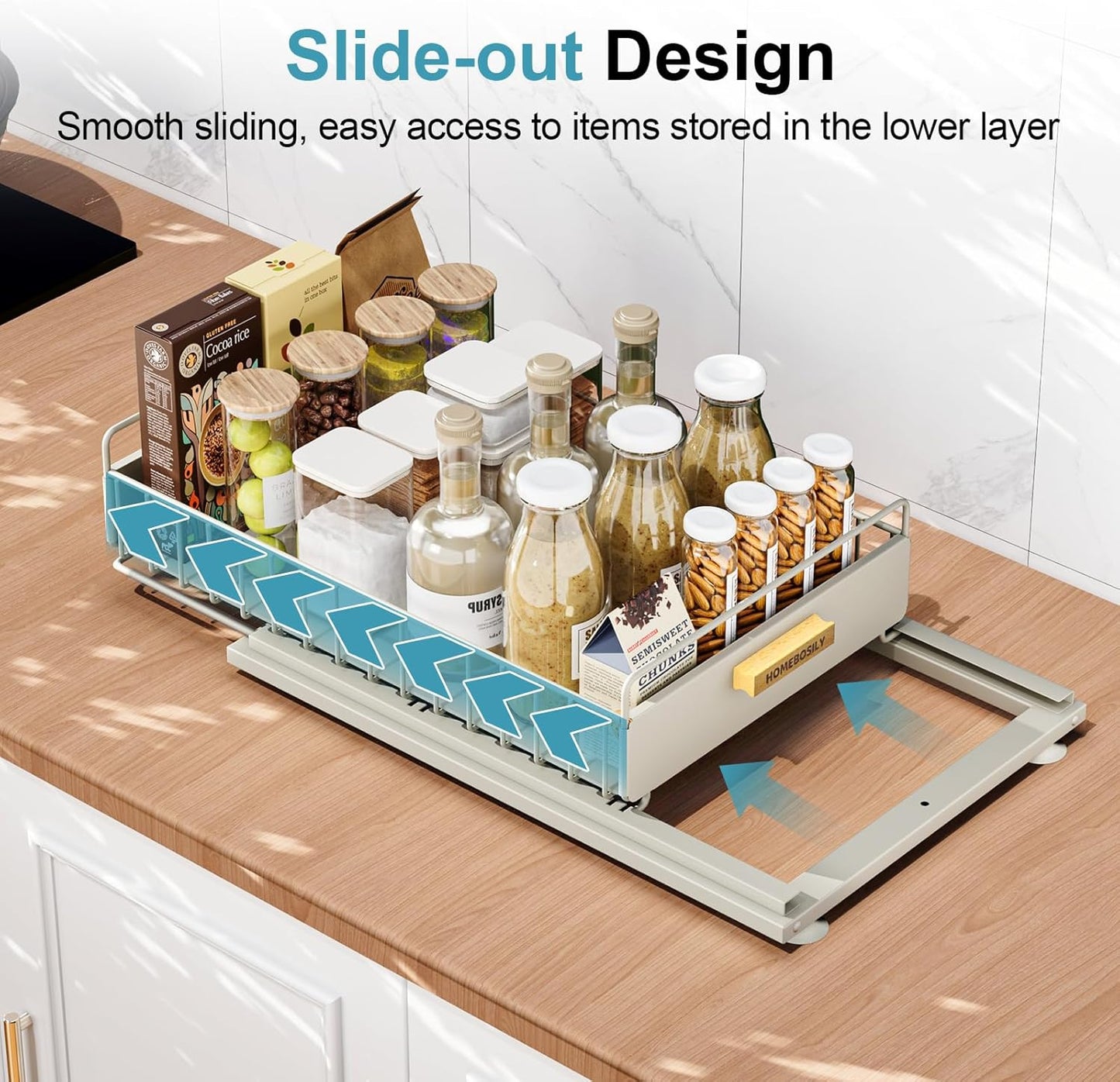 Under Sink Organizer, 2 Pack Pull Out Kitchen Cabinet Organizer, Mute Slide-Out Under Sink Organizers and Storage, Metal Kitchen Bathroom Organizers and Storage Shelves, Grey