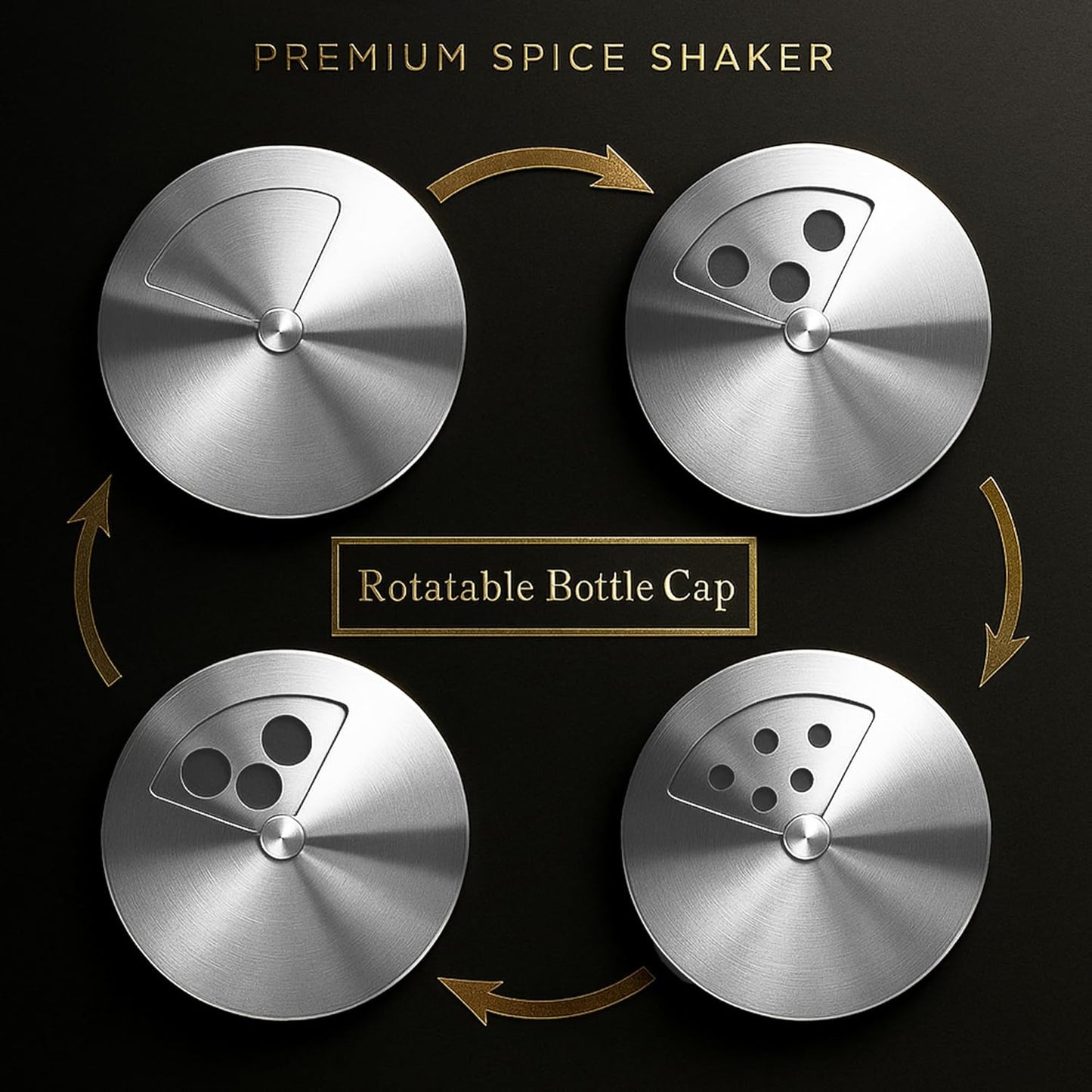4-Piece Premium Stainless Steel Salt and Pepper Shakers Set – Adjustable Pour Holes Spice Dispenser for Salt, Sugar, Cinnamon, and Pepper – Stylish Kitchen Seasoning and Spice Shaker Set (Black)