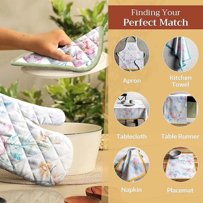 Maison d' Hermine Oven Gloves 100% Cotton Oven Mitt 7" x 13" with Loop Heat Resistant, BBQ, Cooking Gloves, Baking, Grilling, Kitchen, Handling Hot Pans Spring/Summer (Pack of 1, Paradise Island)