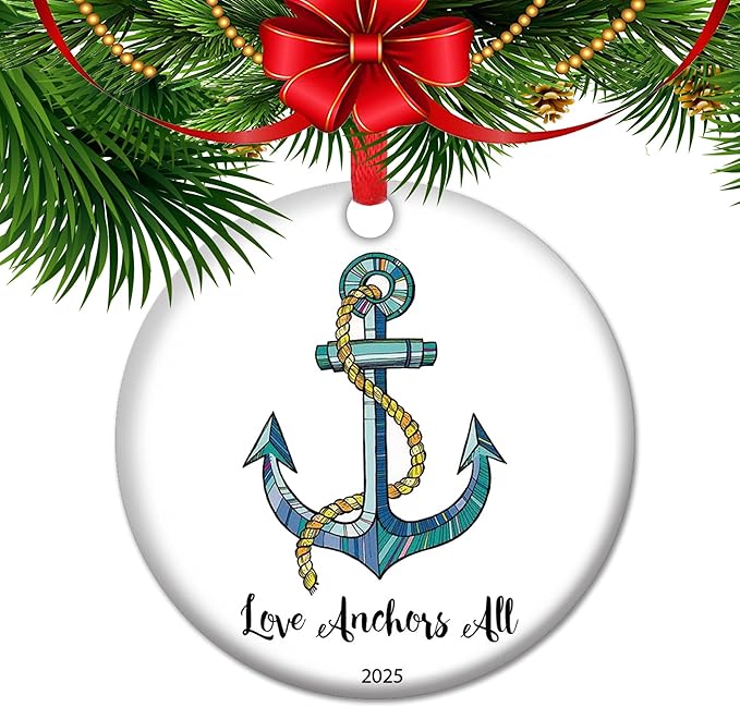 2025 Anchor Ceramic Ornament, Beach Ornament, Ocean Lover Gift - Love Anchor All