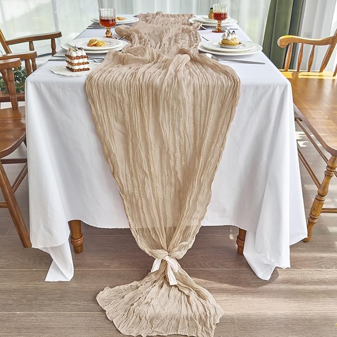 IVAPUPU 1 Pcs Cheesecloth Table Runner - 10ft Nude Boho Gauze Cheese Cloth Table Runners for Baby Shower Decoration Wedding Party Summer Garden Farmhouse
