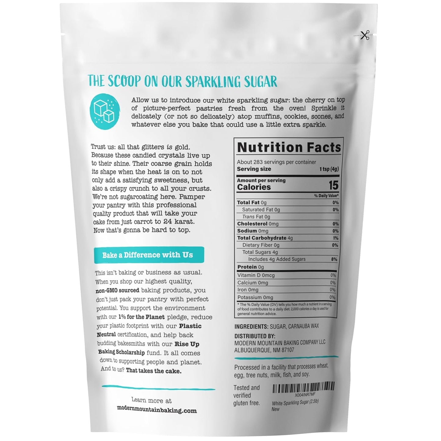 Sparkling Sugar (2.5lb) White Sparkling Sugar Crystals for Baking, Sanding Sugar, Extra Coarse Grain, Bright White, Maximize Sparkle, Holds Under Heat, Adds a Sweet Crunch, Non-GMO Sourced, Tested and Verified Gluten Free, Premium Quality