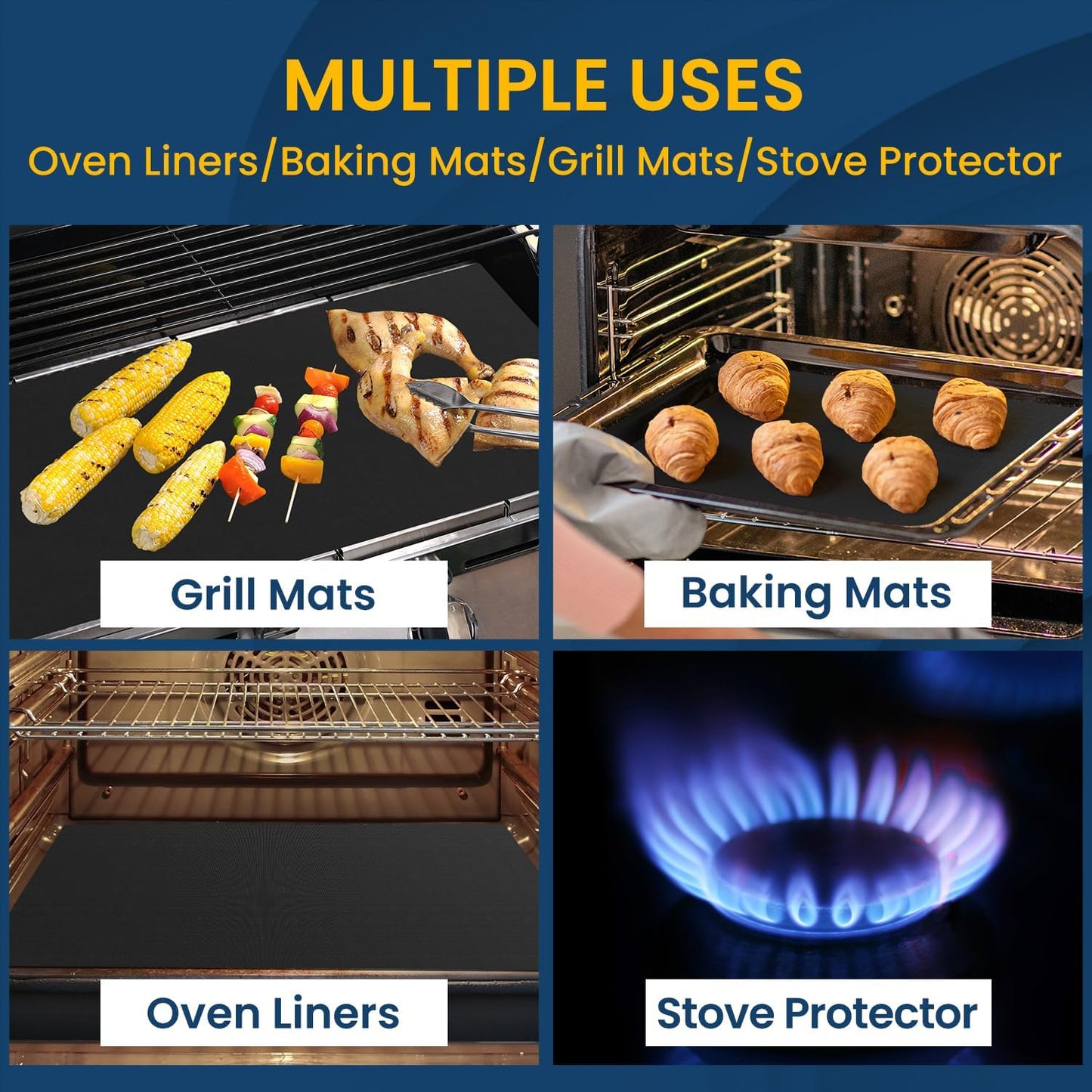 Oven Liners for Bottom of Oven - Large Heavy Duty Oven Protector Mat, Non-Stick Oven Electric Gas Liner Floor Protector Liner, Reusable Heat Resistant Stovetop Air Fryer Grill Baking Mat
