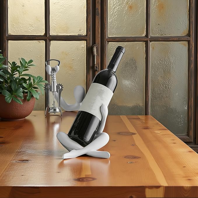 XINXUAN Abstract Wine Bottle Holder Home Decor, Resin Hollow-Out Design Decorative Wine Rack (White)
