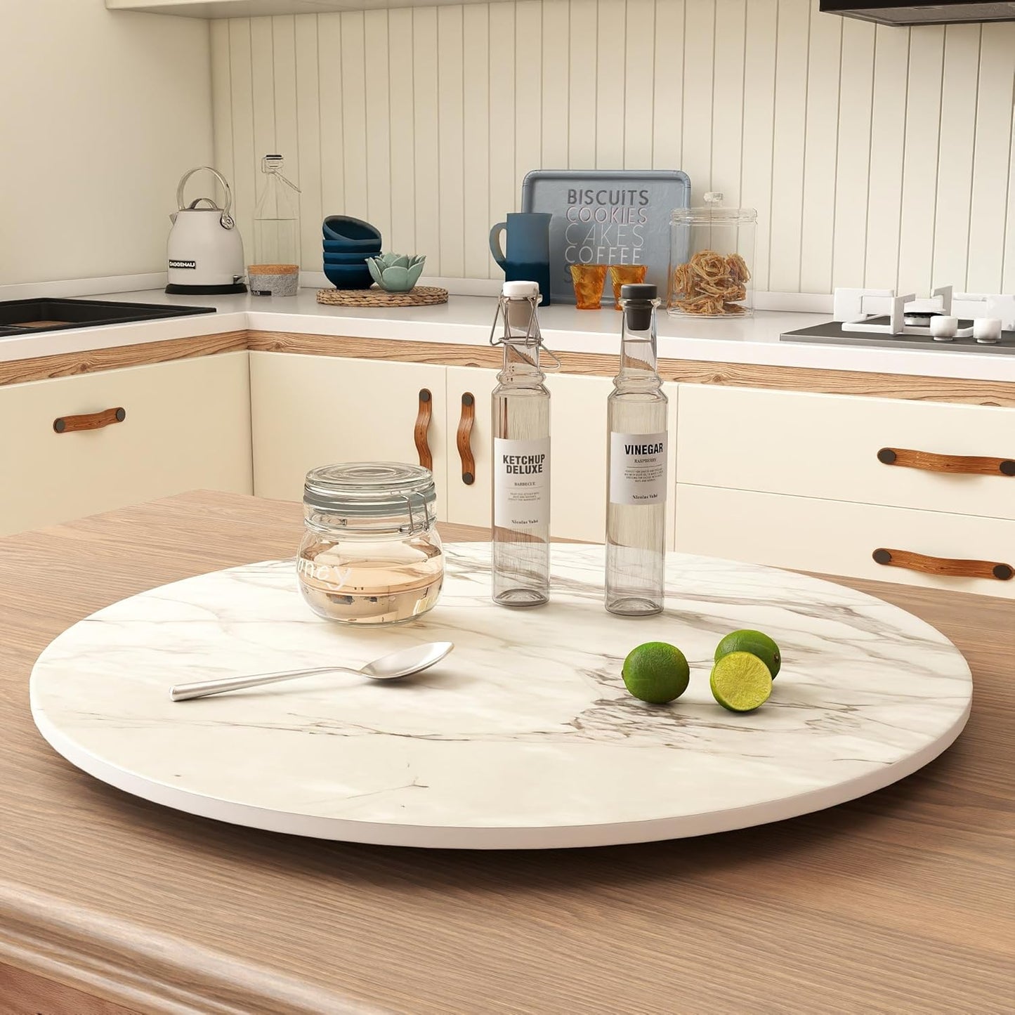 23.6" Lazy Susan for Table Top Sintered Stone Rotating Serving Tray for Dining Table, Kitchen Lazy Susan Organizer Spinning Rotating Food Server Party Centerpieces