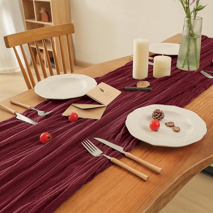 4 Pack Christmas Table Runner, 35x120 Inch Boho Rustic Cheese Cloth Table Runner, Decorative Table Runners for Bridal Baby Shower Decorations or Wedding Table Decorations