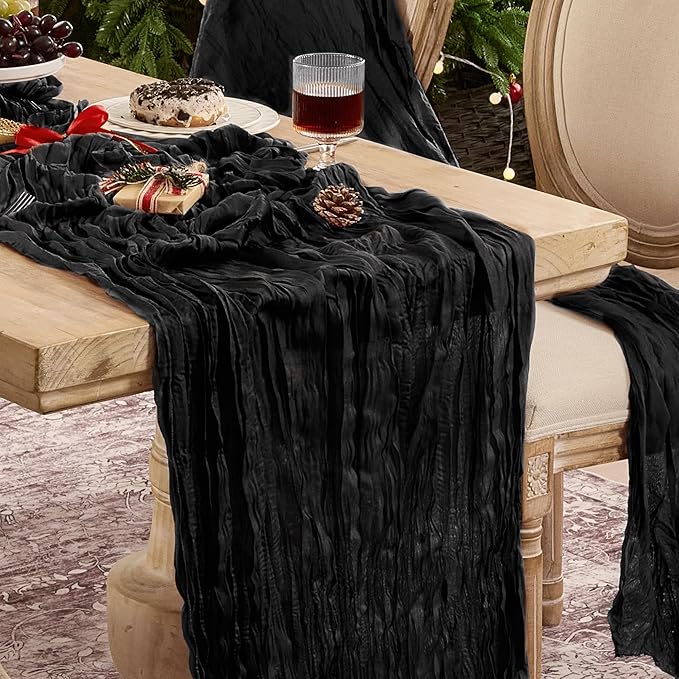 6 Pack Cheesecloth Table Runner 120 Inch Boho Rustic Gauze 10 FT Black Cheese Cloths Table Runners Decorations for Halloween Birthday Party Baby Shower Wedding Holiday Home Decor