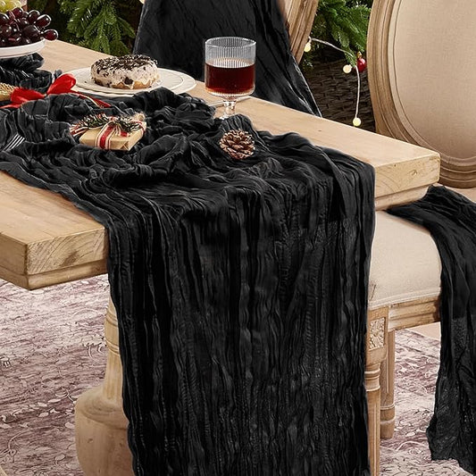 6 Pack Cheesecloth Table Runner 120 Inch Boho Rustic Gauze 10 FT Black Cheese Cloths Table Runners Decorations for Halloween Birthday Party Baby Shower Wedding Holiday Home Decor