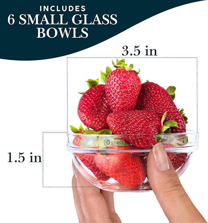 Small Glass Cooking Bowls, 3.5 inches Diameter (9 cm), 4-ounce, Microwave and Dishwasher Safe - Stackable Glass Mise en Place Ramekins Set of 6