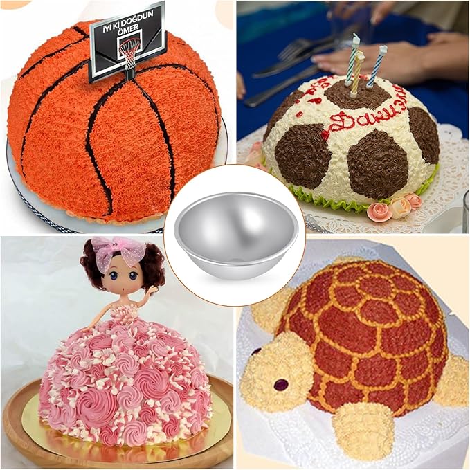 2Pcs Aluminum Hemisphere Pan, 8 Inch Sphere Half Ball Cake Pan, Nonstick 3D Round Shape Cake Molds for Baking, Football Dome Cake Pan for Birthday Wedding Anniversary DIY Bakeware Tools