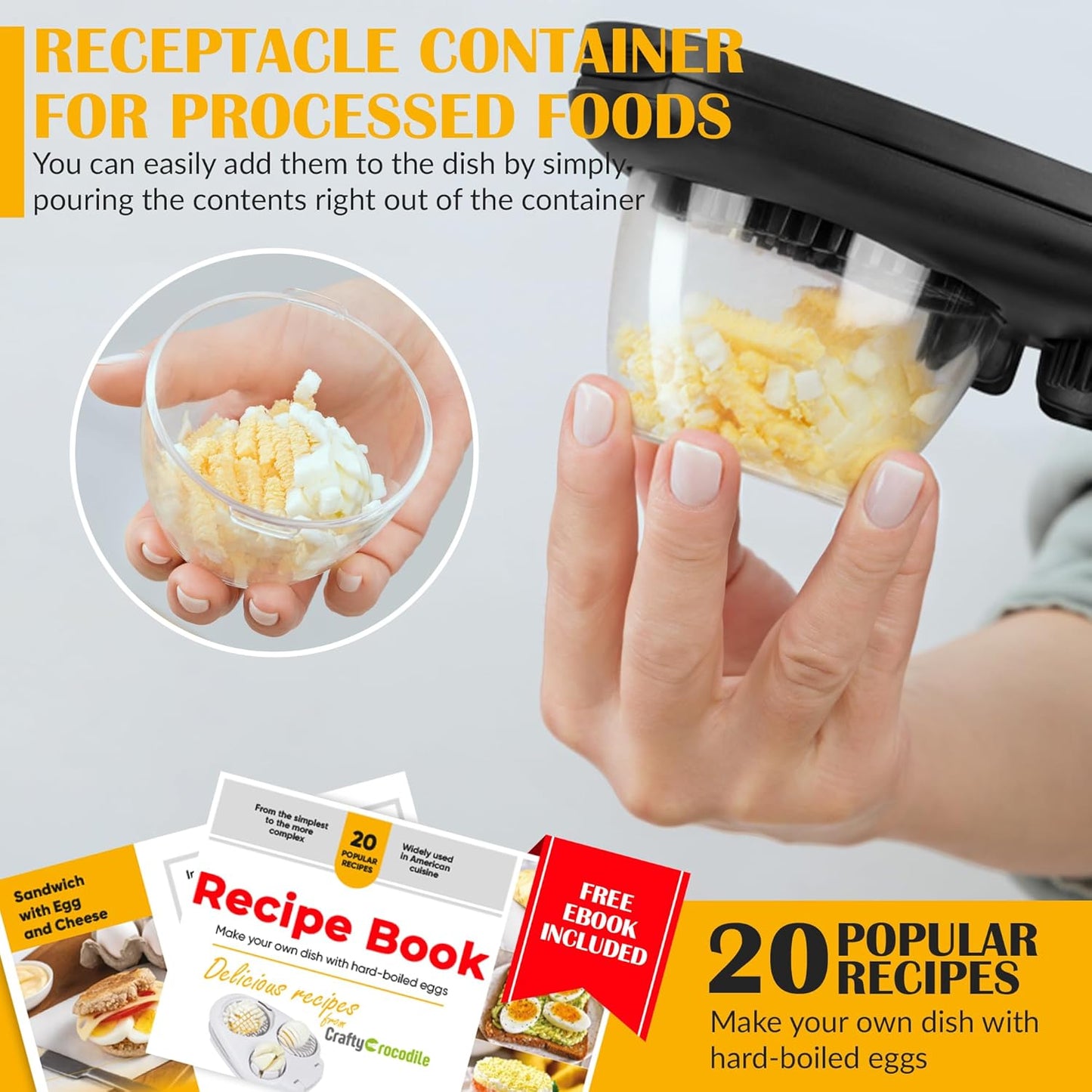 CraftyCrocodile Egg Slicer for Hard Boiled Eggs - 3 Slice Modes Egg Cutter, Heavy Duty, Stainless Steel Dicer - Kitchen Chopper Tool for Strawberry, Mushroom, Grape, Cherry Tomato - Black